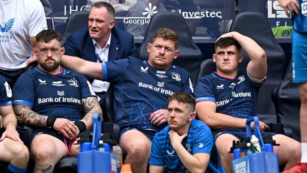 Dan Sheehan (r) looks on at the end of Leinster's Champions Cup defeat to Toulouse