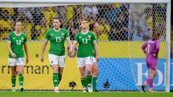(L to R): Anna Patten, Lucy Quinn and Aoife Mannion react Sweden's late winner