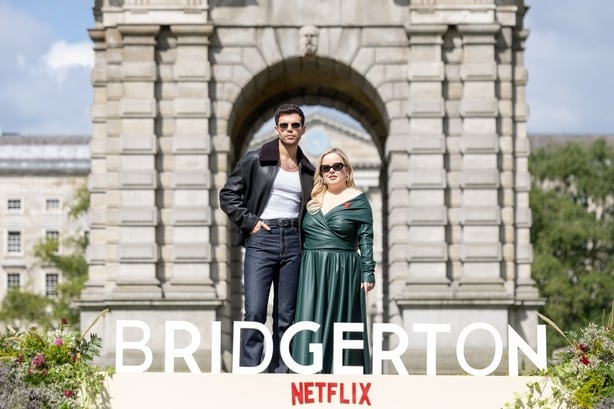 Luke Newton and Nicola Coughlan at Bridgerton/Netflix Photocall at Trinity College Dublin on June 6th 2024. (Photo by Andres Poveda/Netflix) 