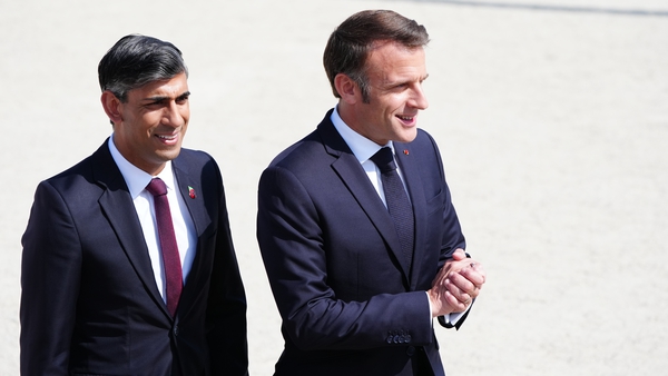 Rishi Sunak and French President Emmanuel Macron pictured at a commemorative event for the 80th anniversary of D-Day in Normandy, France