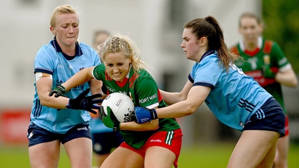 Dublin duo Carla Rowe, left, and Kate Sullivan tackle Éilís Ronayne