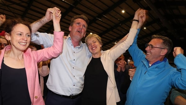 Labour leader Ivana Bacik (3rd L) celebrates with Aodhán Ó Riordáin as he became an MEP for the first time