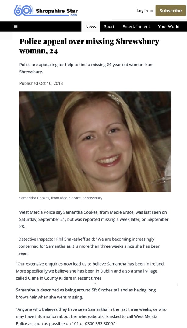 2013 Shropshire Star - Samantha Cookes goes missing