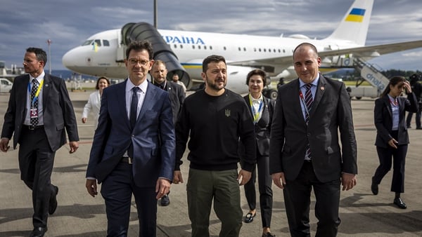 Ukrainian President Volodymyr Zelensky arriving at Zurich Airport yesterday