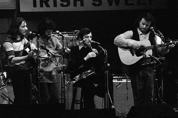 Planxty on stage at the Stadium (1972) Photo by Roy Bedell.