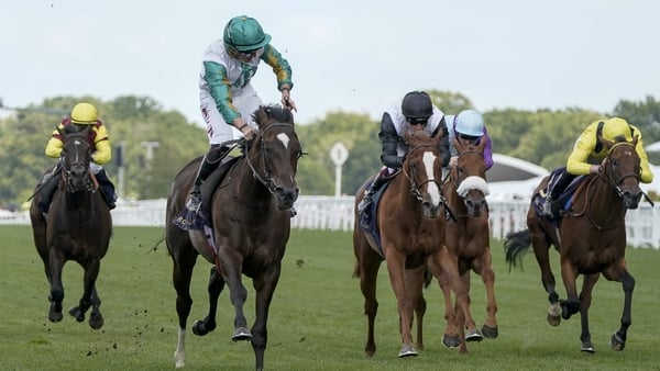 Tom Marquand steers Porta Fortuna (green cap) to glory in the Coronation Stakes at Ascot