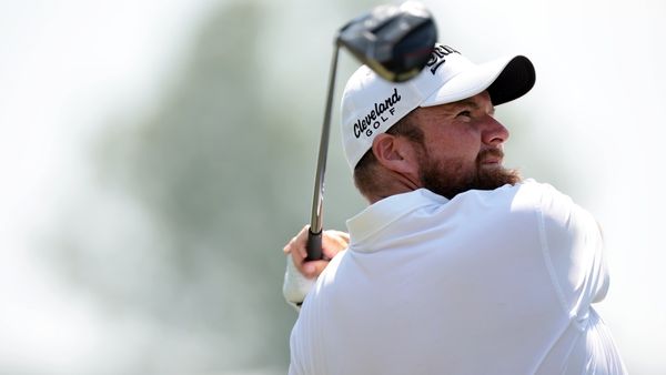 Shane Lowry plays his tee shot at the 18th at TPC River Highlands