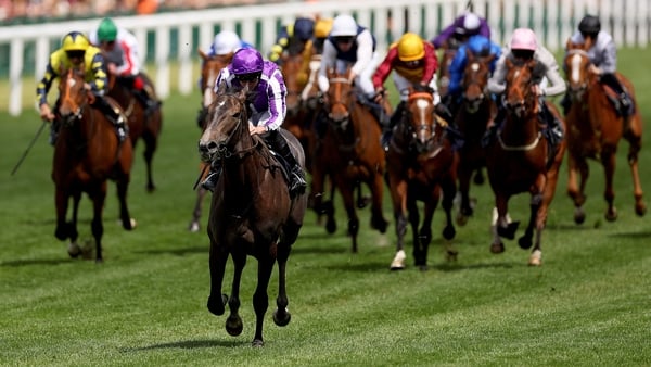 Ryan Moore leading Bedtime Story home in the opener on the final day of the Royal meeting