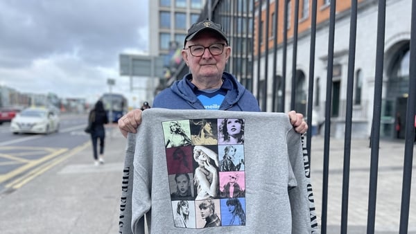 Bernard McGrath queued early at the official Eras Tour merchandise stand at the 3Arena this morning