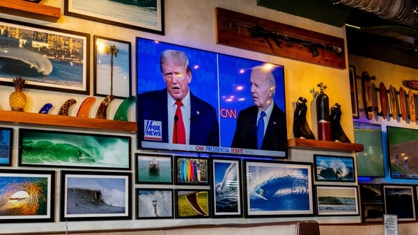 The debate is shown to patrons of Watermans restaurant and bar on Pier Plaza in Hermosa Beach, California