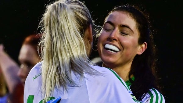 Leah Harrold, right, and Grainne McGinty of St Sylvester's celebrate after victory in the 2021 Dublin intermediate club championship final