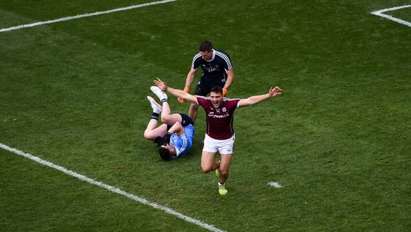 Galway's Damien Comer celebrates after scoring a goal against Dublin in the 2018 All-Ireland semi-final