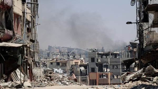 Smoke billows from an area targeted by Israeli bombardment in the Gaza City district of Shujaiya