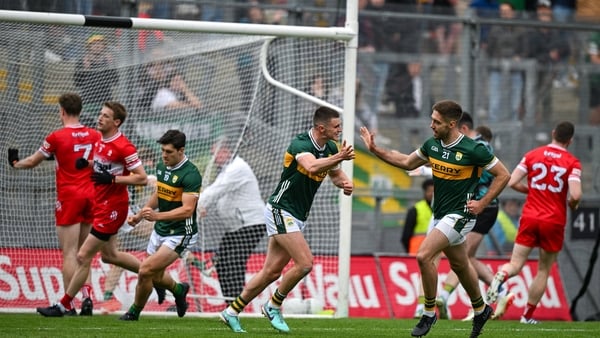 Sean O'Shea and Adrian Spillane of Kerry celebrate a late point