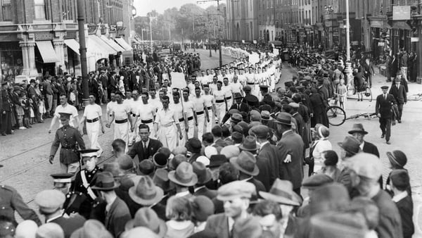 Irish Olympic athletes parading through the streets of Dublin in 1932. Photo: Keystone France/Gamma-Rapho via Getty Images