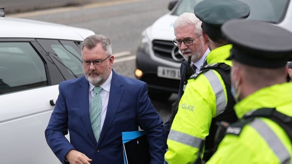 Jeffrey Donaldson pictured as he arrived at Newry Magistrates' Court