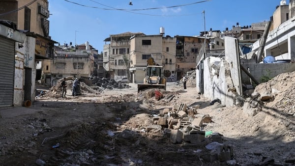 A road destroyed in Israeli raids on the West Bank today