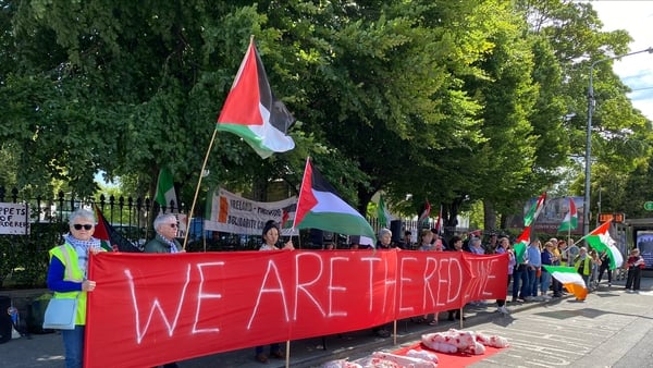 The Ireland-Palestine Solidarity Campaign organised the protest outside the Clayton Burlington Hotel