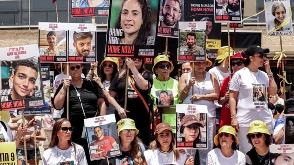 Relatives of hostages being held in Gaza protested in Tel Aviv today