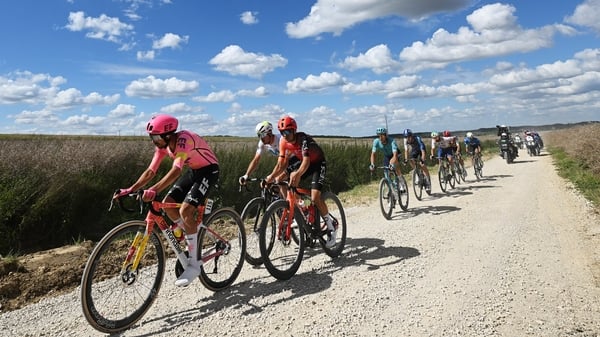 Ben Healy in action during the gruelling gravel stage during this year's Tour