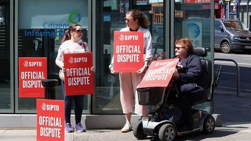 Sarah Rogers, Orlagh McHugh and Suzy Burne who work in the National Advocacy Service outside the Citizens Information centre at the Macro Centre, Green Street in Dublin (Pic: RollingNews.ie)