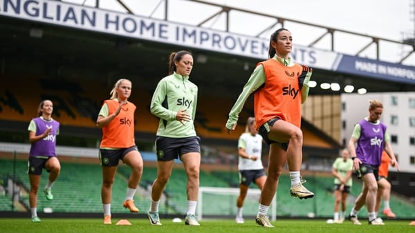 Marissa Sheva (R) leads out Republic of Ireland training at Carrow Road