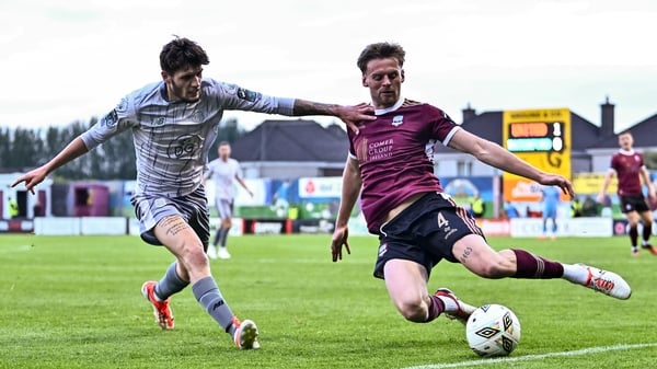 Robert Slevin of Galway United in action against Waterford's Connor Evans