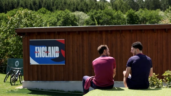 England boss Gareth Southgate (L) with key lieutenant Declan Rice