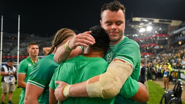 James Ryan with Bundee Aki after Ireland won at the death at Kings Park