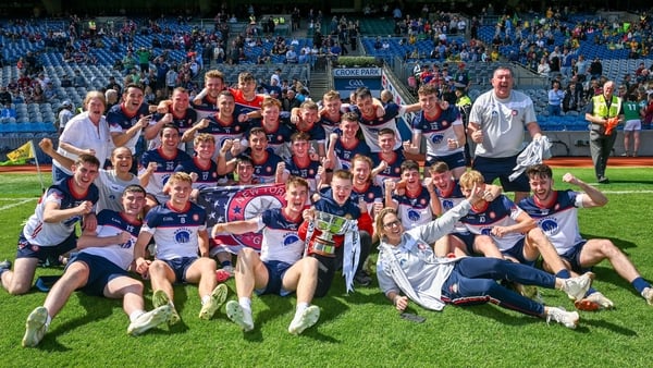 New York players and backroom team celebrate after All-Ireland success in Croke Park