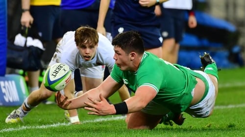 Stephen Smyth in action for Ireland against England