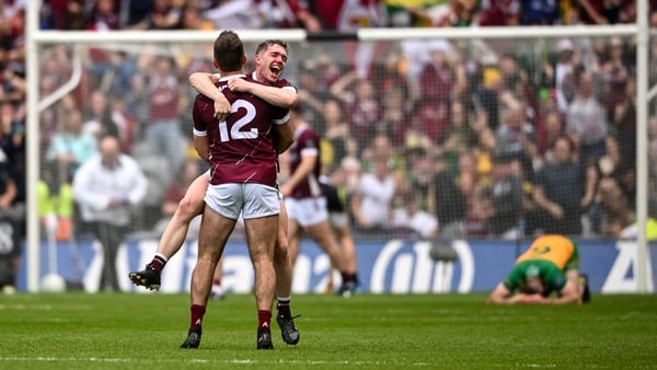 Galway's Jack Glynn, right, and Cillian McDaid, celebrate at the full-time whistle