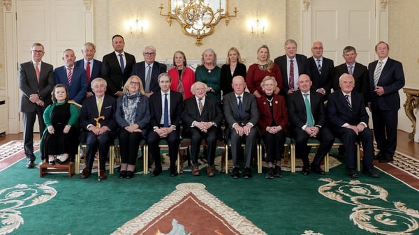 The full Council of State who met at Áras an Uachtaráin to consider the constitutionality of the Bill (pics: RollingNews.ie)