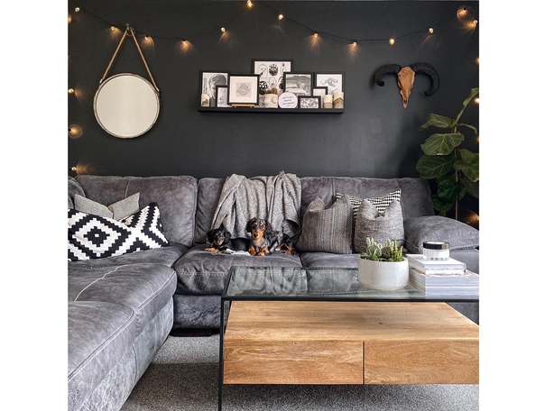 Artfully placed fairy lights in cosy living room