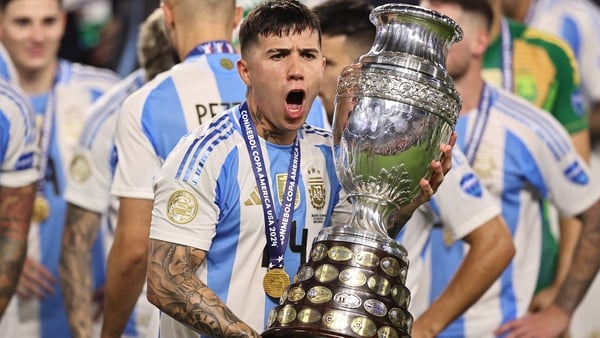 Enzo Fernandez with the Copa America trophy