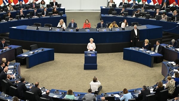 EU Commission president nominee Ursula von der Leyen speaks during European Parliament Plenary session