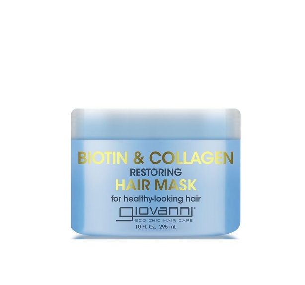 Blue plastic jar of collagen hair mask