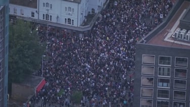 Aerial footage of anti-racism protesters packing London streets