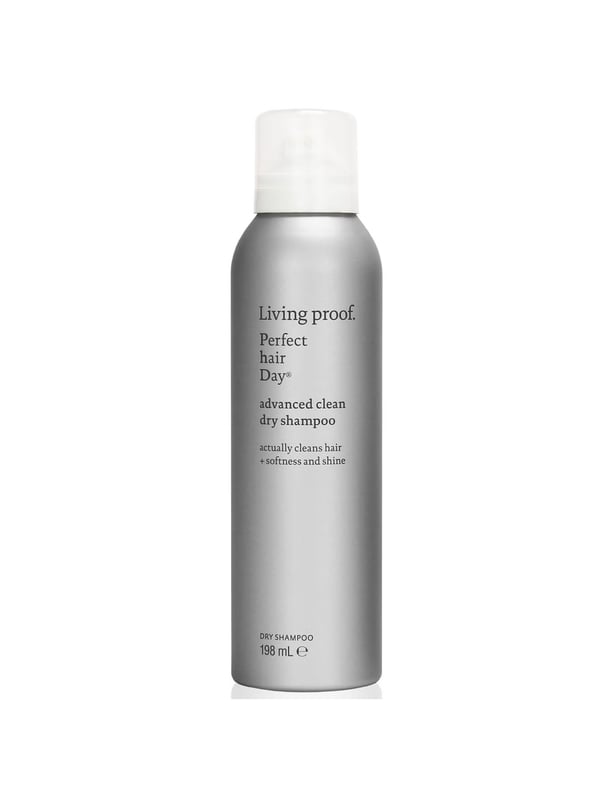 Silver metal bottle of dry shampoo