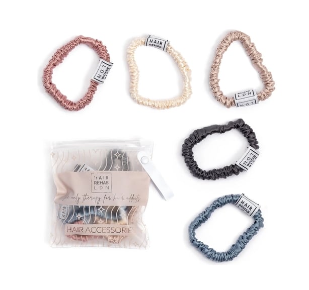 A range of nude coloured scrunchie hand bands