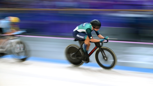 Lara Gillespie pictured during the women's Madison final at the National Velodrome
