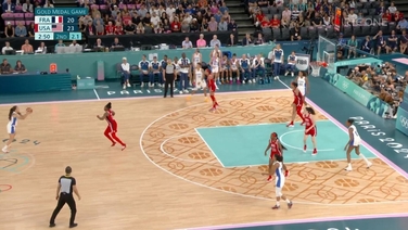 Marine Fauthoux lands monster three-pointer in basketball gold-medal match