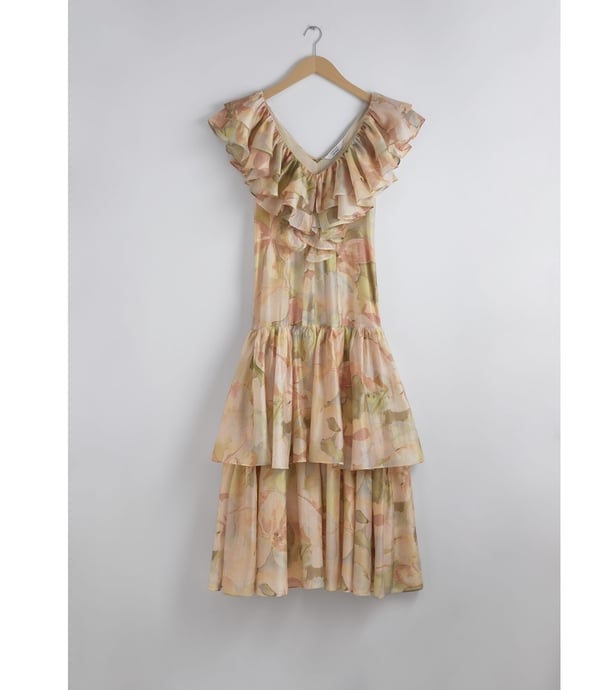 Brown floral ruffled dress