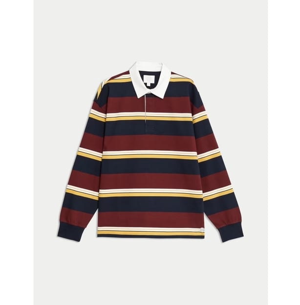 Black, yellow and navy striped rugby shirt