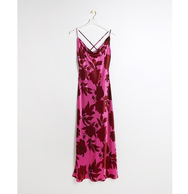 Pink and red floral slip dress