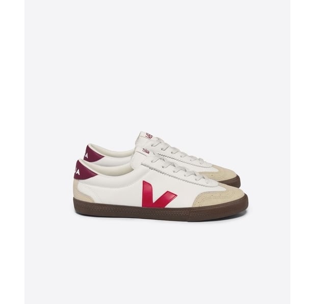 Red pink and white trainers