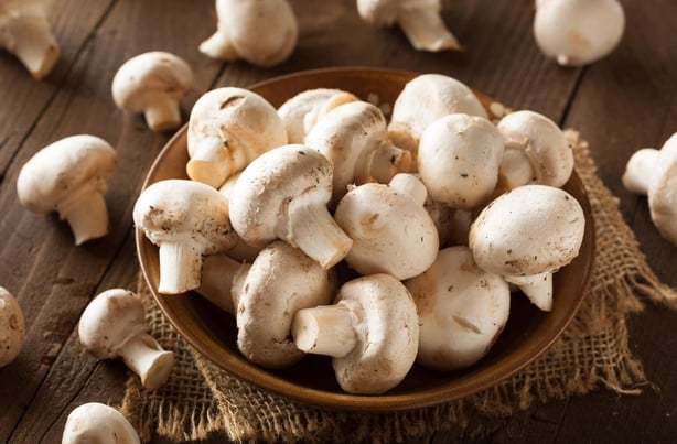 Raw organic white mushrooms ready to cook with