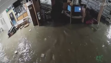 CCTV footage shows flooding of US library after storm