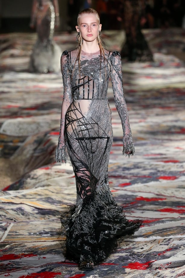 A model walks the runway during the Alexander McQueen designed by Sarah Burton show.