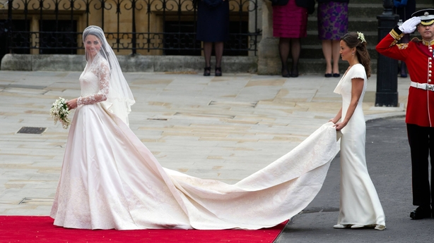 Kate Middleton and Pippa Middleton arrive at Westminster Abbey in McQueen dresses